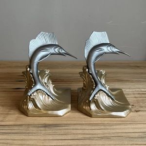 Antique Jennings Brothers USA Marlin Swordfish Metal bookends/statues